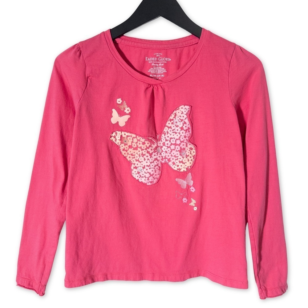 Faded Glory Butterfly Long Sleeve Shirt Girls XL 14-16 Fairycore Fall Fashion